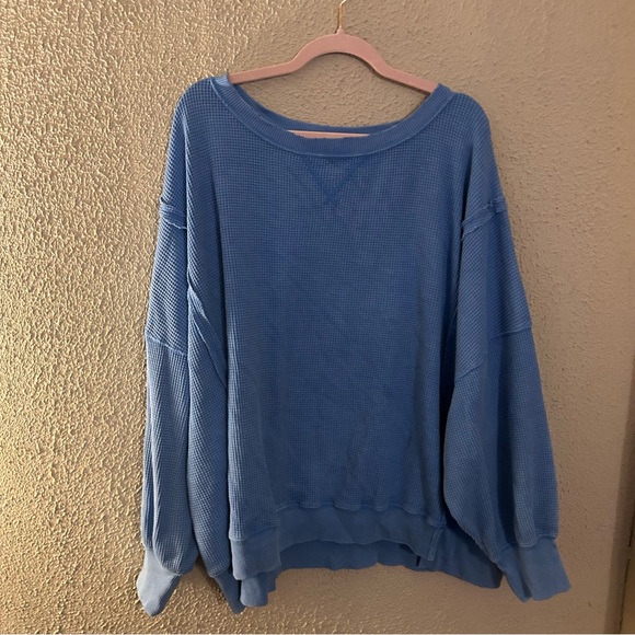 American Eagle Outfitters Sweaters - American Eagle Oversized Big Hug Waffle Sweatshirt Blue Size XL Casual Fall